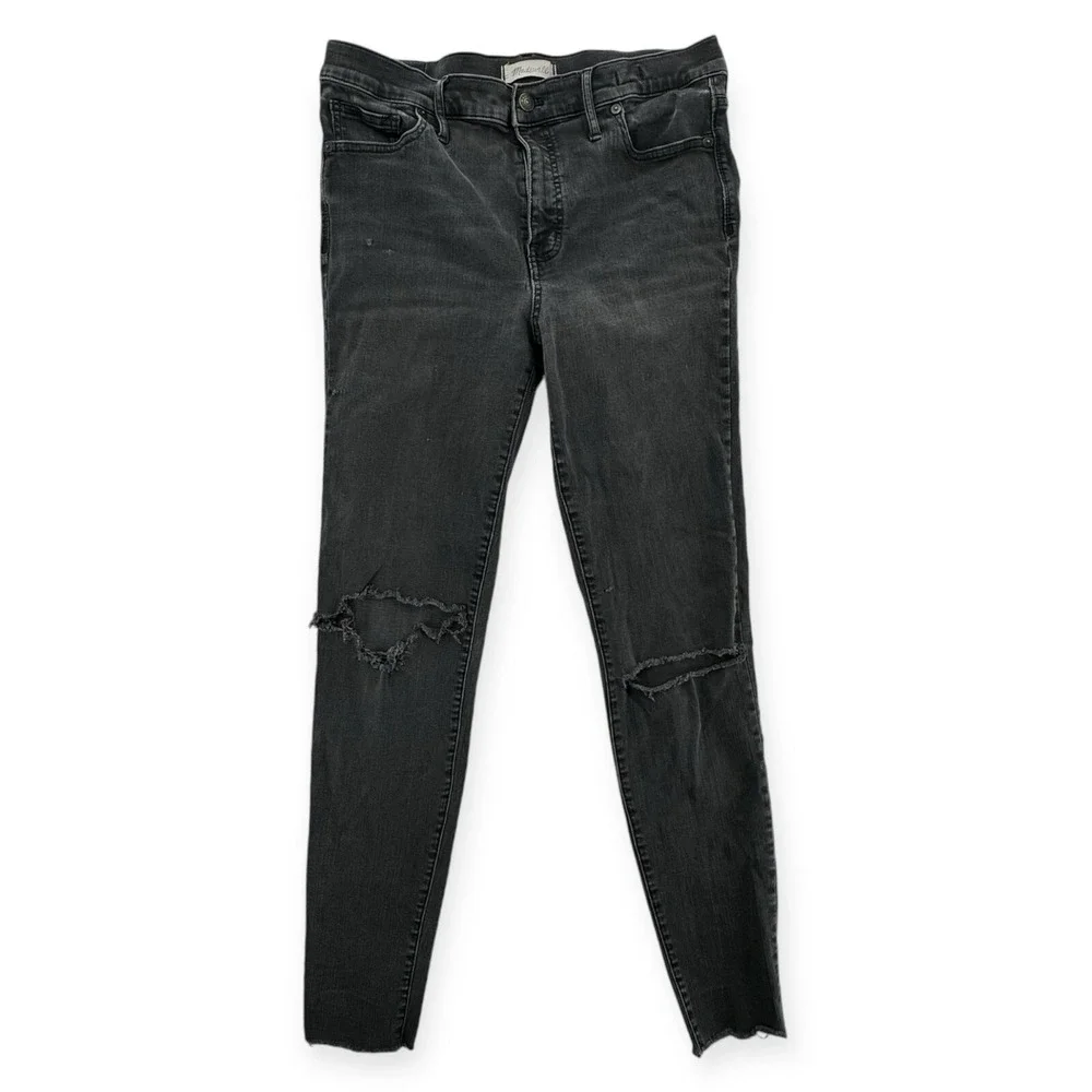 Madewell Skinny Jeans Womens 32T High Rise Raw Hem Distressed Black Denim‎